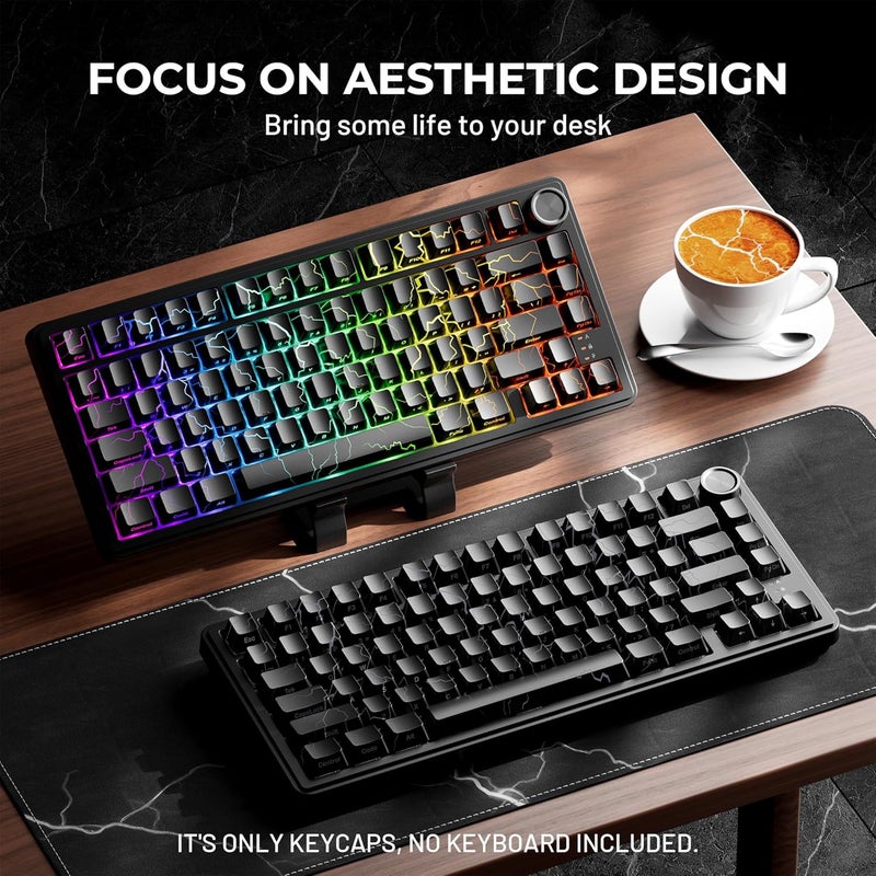 HITIME x XVX Lightning Keycaps 60 75 100 Percent - Shine Through Keycaps w/IMD Tech, for Mechanical Keyboards, Full 118 Key Set, OEM Profile, Lines Backlit, Side Printed - Black - Image 2